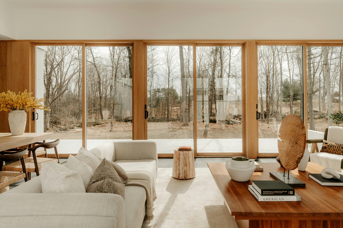 sliding doors connecting a modern living room and outdoor space
